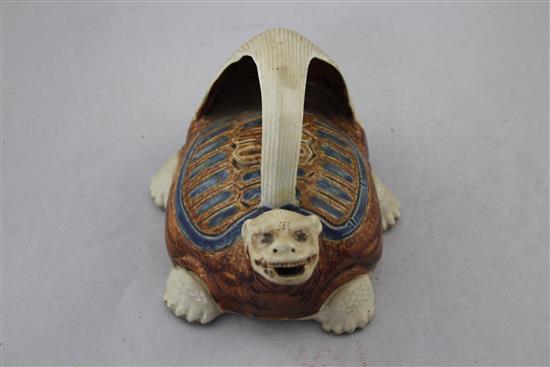 An unusual Japanese stoneware minogame teapot, late 19th / early 20th century, 19cm.